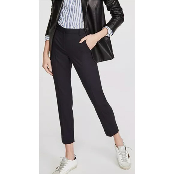 NEW! Nili Lotan 4 Virgin Wool Colmar Pants Straight Leg Mid Rise Crop Navy Blue - Picture 1 of 13